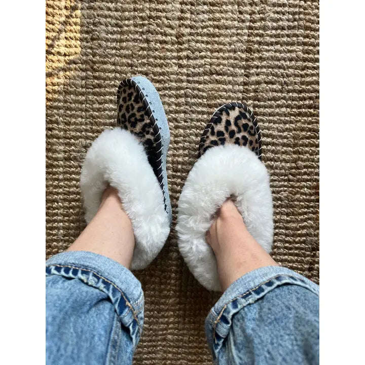 Leopard Print Sheepskin Slippers