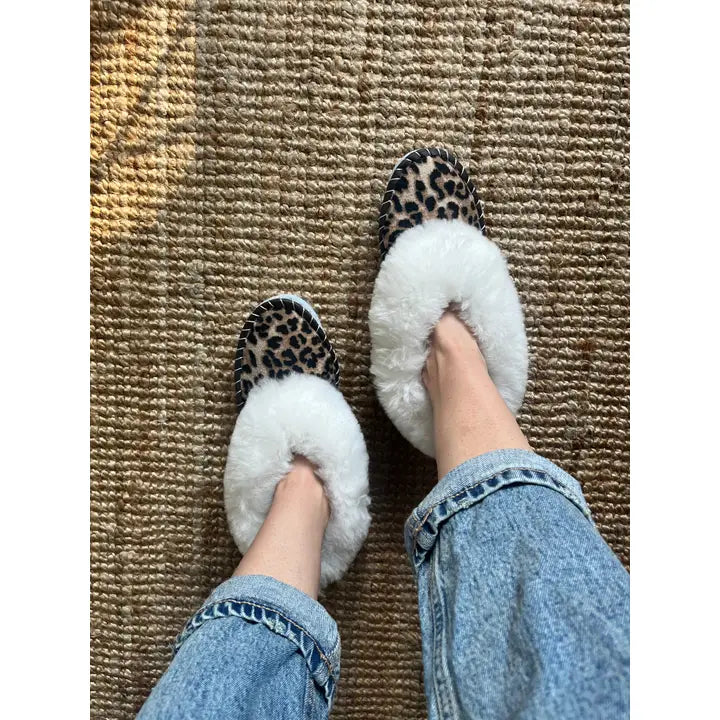 Leopard Print Sheepskin Slippers